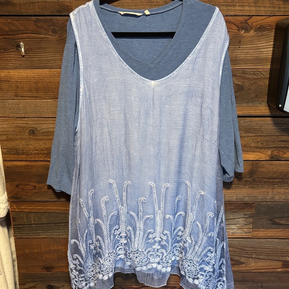 Soft Surroundings Light Blue Embroidered Tunic